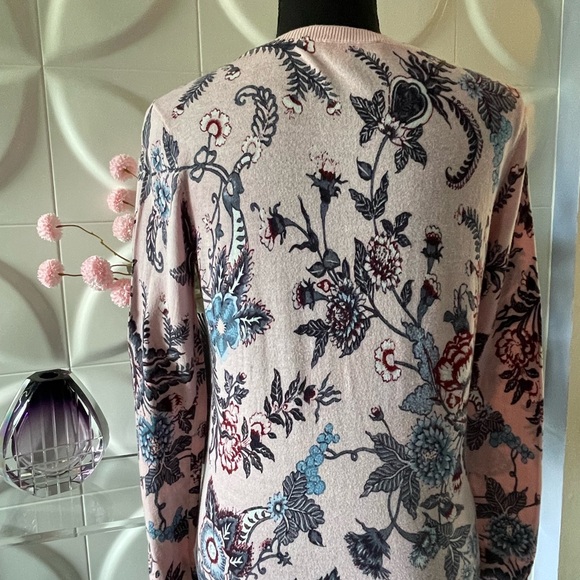 Loft Women's Light Pink Floral & Paisley Cotton Sweater Size Small Petite - Picture 4 of 6
